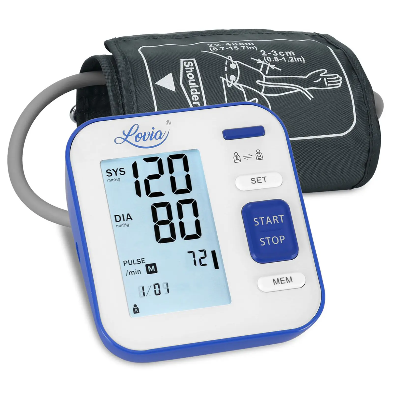 Blood Pressure Monitor Upper Arm with One Piece Design, Lovia Automatic Digital BP Machine for Home Use with Adjustable Cuff, Large LCD Display, Portable Accurate Fast Reading Meter