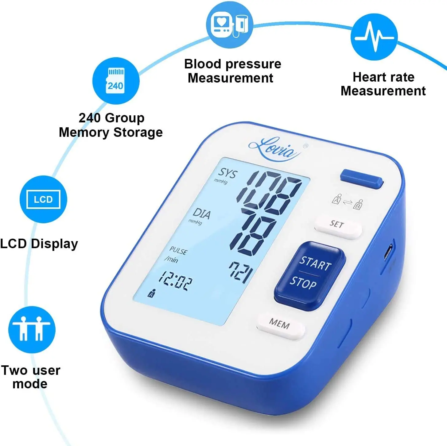 CIEKAA Blood Pressure Monitor - Accurate Automatic Digital BP Machine for Home Use & Pulse Rate Monitoring Meter with Cuff 22-42 cm, 2×120 Sets Memory, Backlit Display, Includes Batteries, Carrying Case